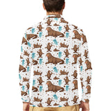 sea lion Seals jellyfish pattern Men's Long Sleeve Polo Shirt