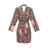 fox leaves mushroom pattern Women's Long Sleeve Belted Night Robe
