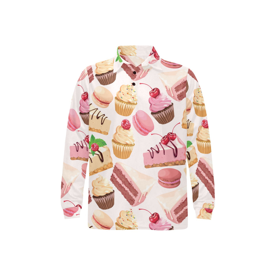 Cake cupcake sweets pattern Men's Long Sleeve Polo Shirt