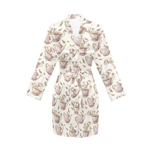 Tea pots Pattern Print Design 03 Women's Long Sleeve Belted Night Robe