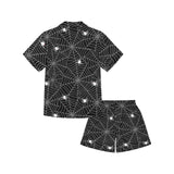 Spider web design pattern Black background white c Kids' Boys' Girls' V-Neck Short Pajama Set