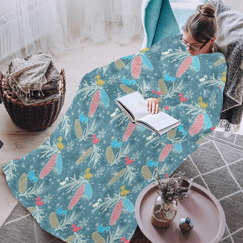 Squirrel Pattern Print Design 01 Blanket Robe with Sleeves