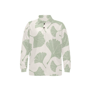 Ginkgo leaves pattern Men's Long Sleeve Polo Shirt