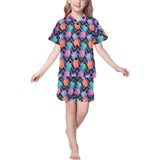 Pineapples pattern zigzag background Kids' Boys' Girls' V-Neck Short Pajama Set
