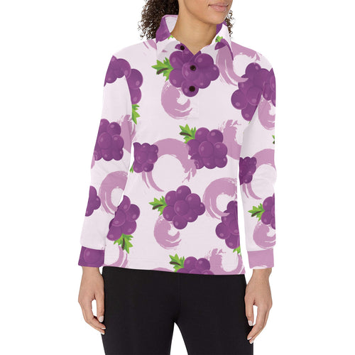 Cute Grape pattern Women's Long Sleeve Polo Shirt