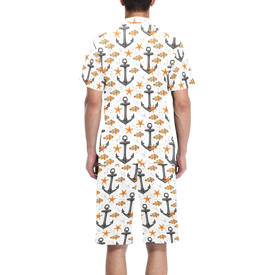 Clown Fish Pattern Print Design 02 Men's V-Neck Short Pajama Set