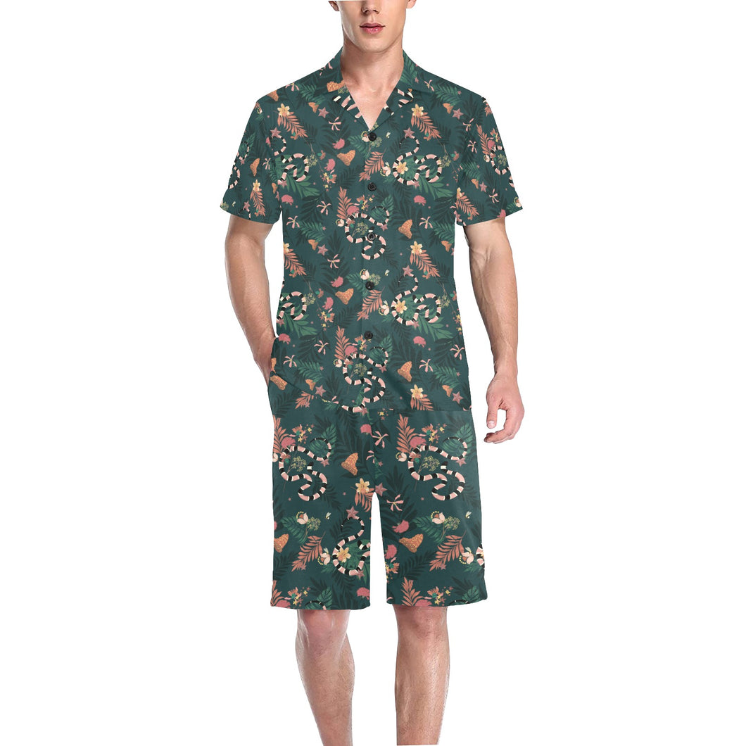 Snake forest pattern Men's V-Neck Short Pajama Set