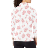 Pink sakura cherry blossom pattern Women's Long Sleeve Polo Shirt