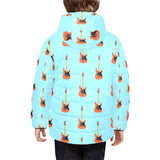 electric guitar pattern light blue background Kids' Boys' Girls' Padded Hooded Jacket