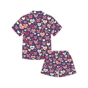 British Pattern Print Design 02 Kids' Boys' Girls' V-Neck Short Pajama Set