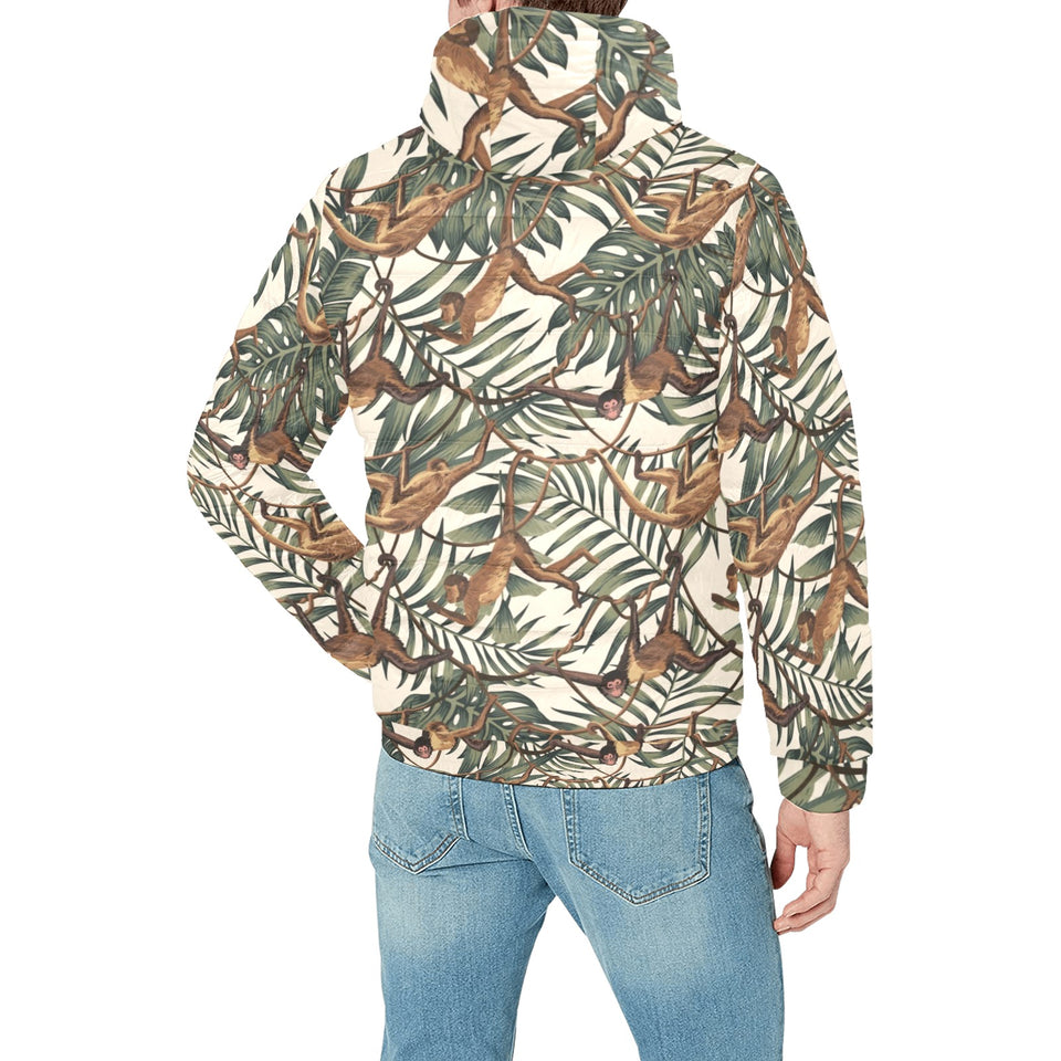 Monkey tropical leaves background Men's Padded Hooded Jacket