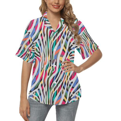 Colorful zebra skin pattern Women's All Over Print Hawaiian Shirt