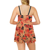 Fire flame pattern Chest Sexy Pleated Two Piece Swim Dress