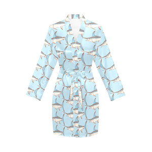 Swordfish Pattern Print Design 01 Women's Long Sleeve Belted Night Robe