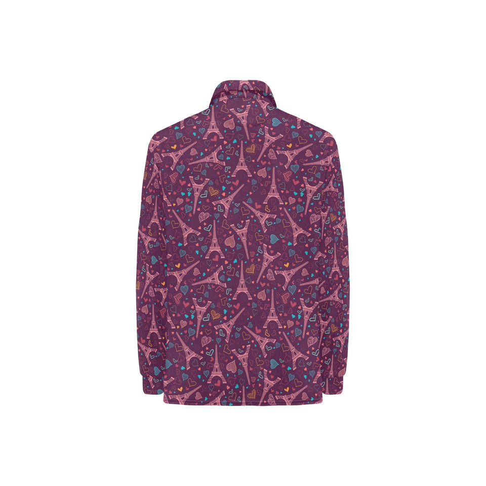 Eiffel Tower Heart Pattern Print Design 04 Women's Long Sleeve Polo Shirt