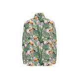 Toucan tropical green jungle palm pattern Women's Long Sleeve Polo Shirt