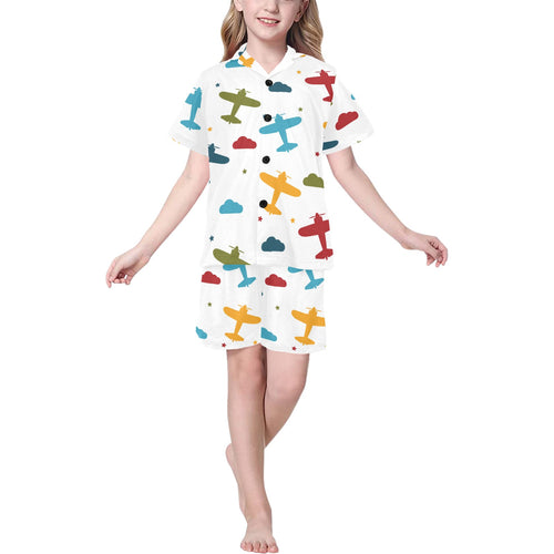 Airplane star cloud colorful Kids' Boys' Girls' V-Neck Short Pajama Set