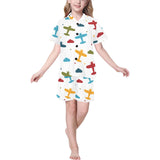 Airplane star cloud colorful Kids' Boys' Girls' V-Neck Short Pajama Set
