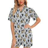 Lion Pattern Print Design 05 Women's V-Neck Short Pajama Set