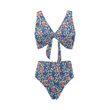 Popcorn Pattern Print Design 01 Chest Bowknot High Waisted Bikini Swimsuit