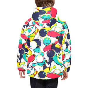 watercolor bowling ball pins Kids' Boys' Girls' Padded Hooded Jacket