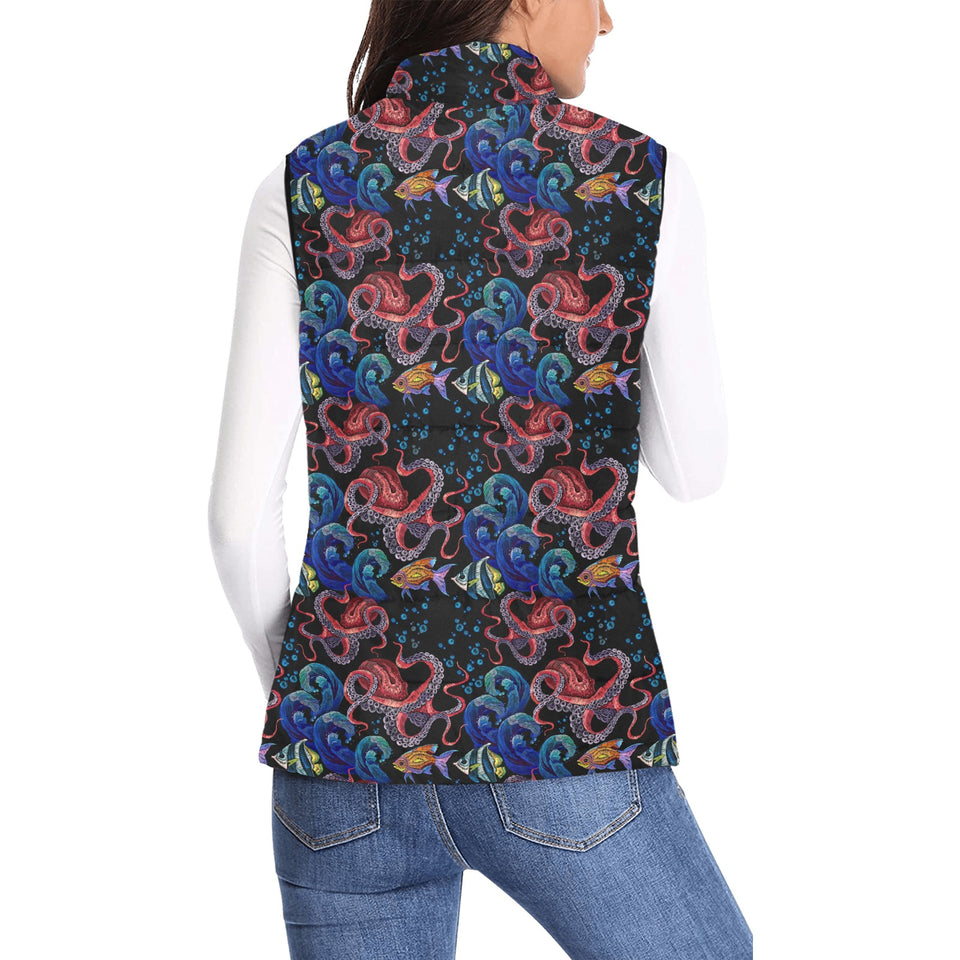 Octopus sea wave tropical fishe pattern Women's Padded Vest