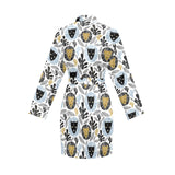 Lion Pattern Print Design 05 Women's Long Sleeve Belted Night Robe