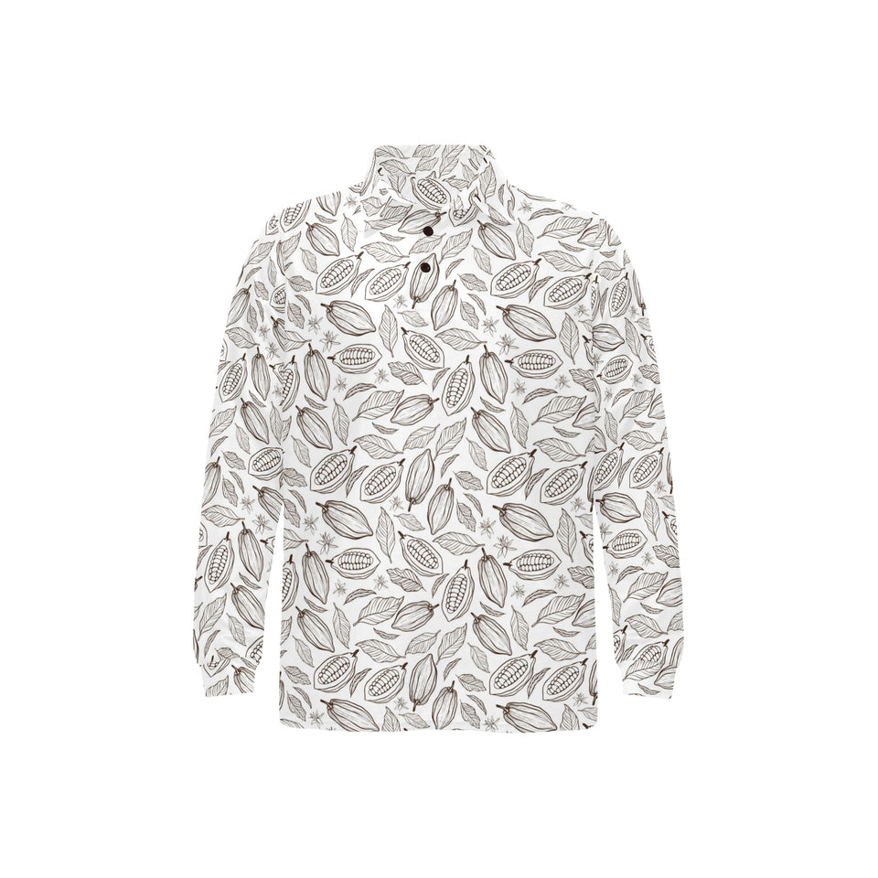 cacao beans leaves pattern Men's Long Sleeve Polo Shirt