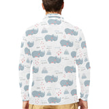 cute rhino heart pattern Men's Long Sleeve Polo Shirt