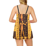 Egypt Hieroglyphics Pattern Print Design 05 Chest Sexy Pleated Two Piece Swim Dress