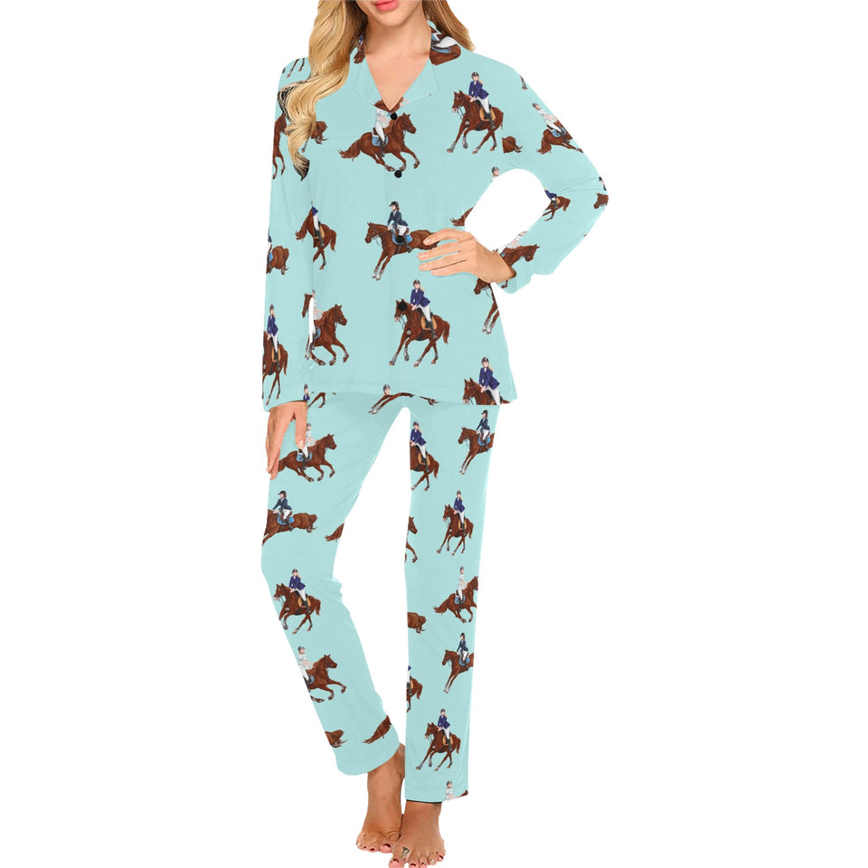 Horses running horses rider pattern Women's Long Pajama Set