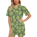 Hop pattern Hop cone background Women's V-Neck Short Pajama Set
