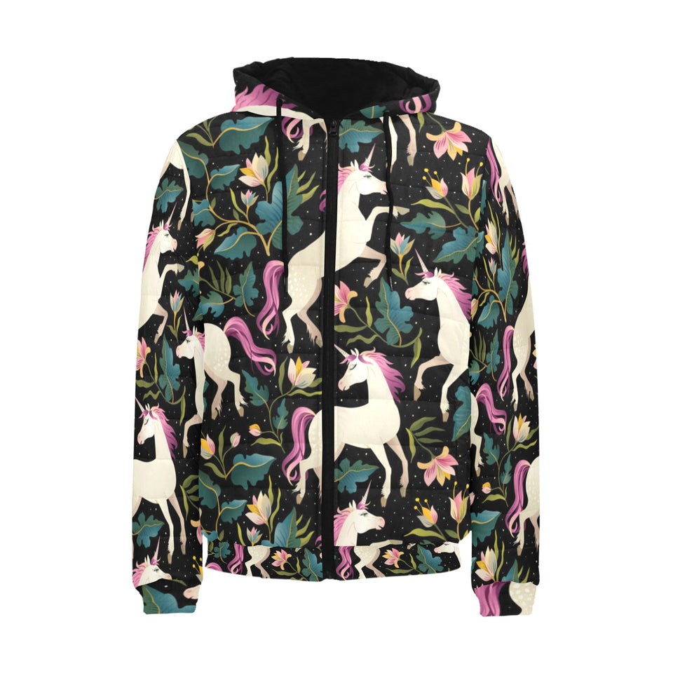 Unicorns forest background Men's Padded Hooded Jacket