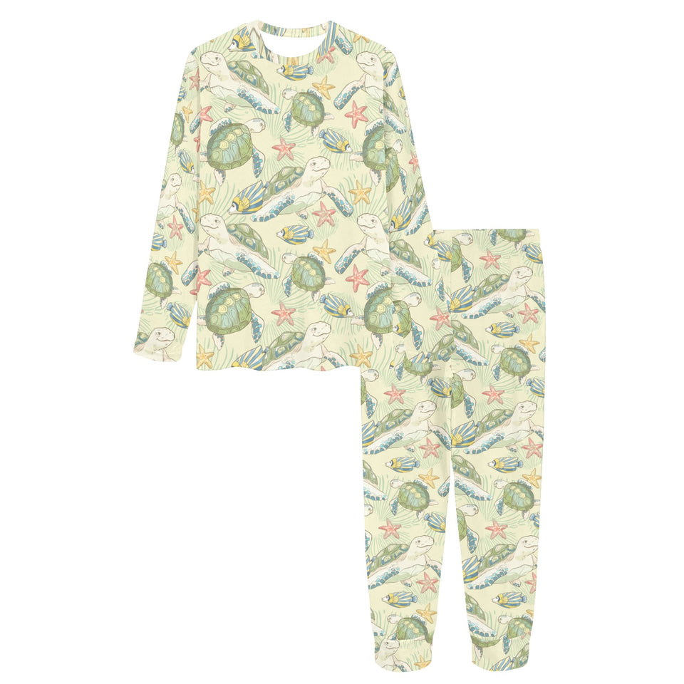 Hand drawn sea turtle fish pattern Women's All Over Print Pajama Set