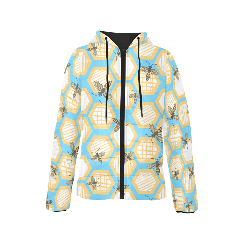 Bee honeycomb pattern Women's Padded Hooded Jacket