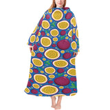Passion fruit blue background Blanket Robe with Sleeves