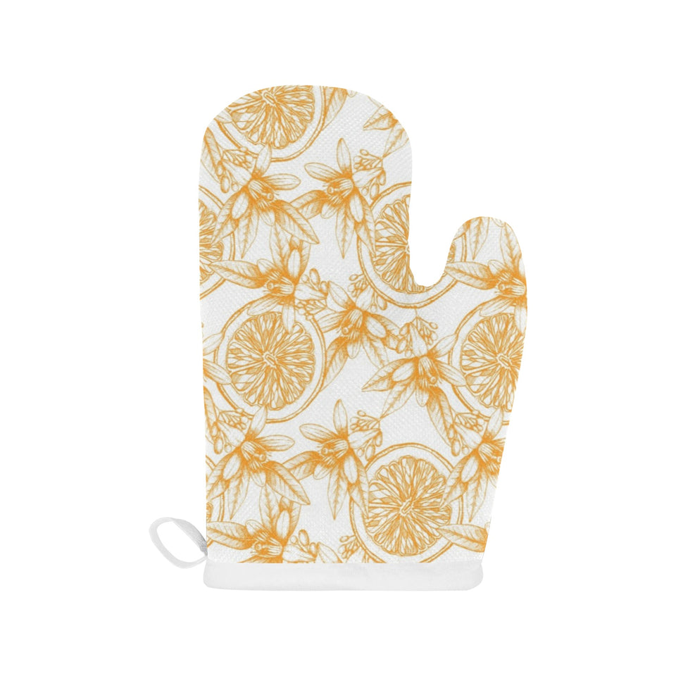 hand drawn orange fruit pattern Heat Resistant Oven Mitts
