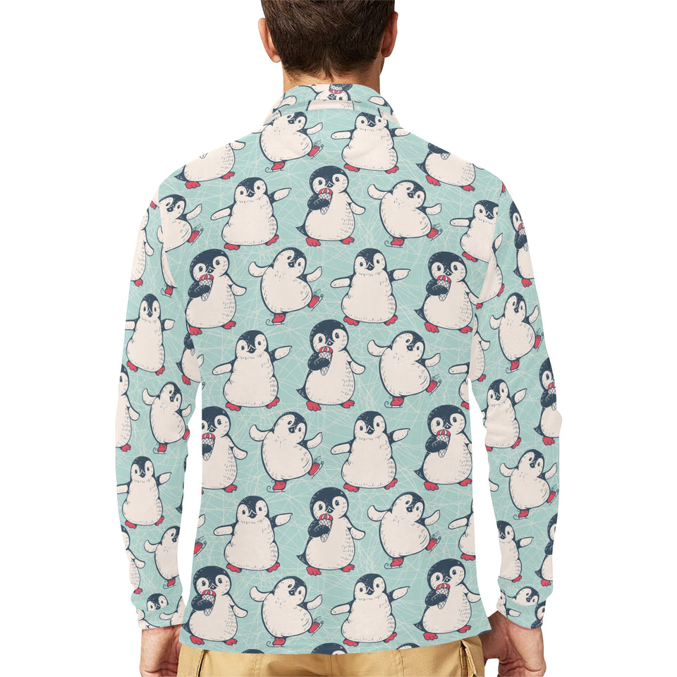 Cute Penguin pattern Men's Long Sleeve Polo Shirt