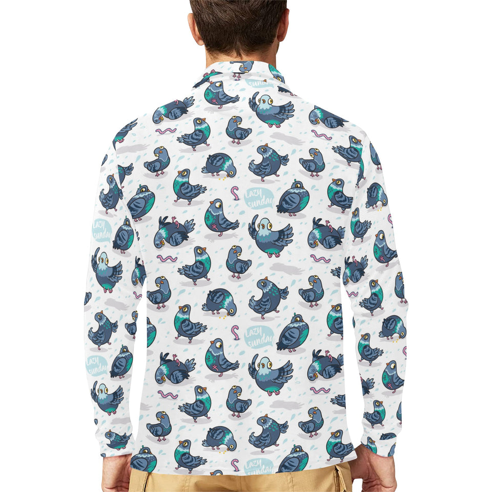 Pigeon Pattern Print Design 02 Men's Long Sleeve Polo Shirt