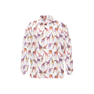 Giraffe Pattern Print Design 02 Men's Long Sleeve Polo Shirt