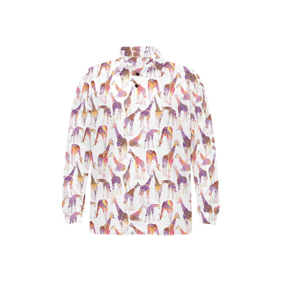 Giraffe Pattern Print Design 02 Men's Long Sleeve Polo Shirt