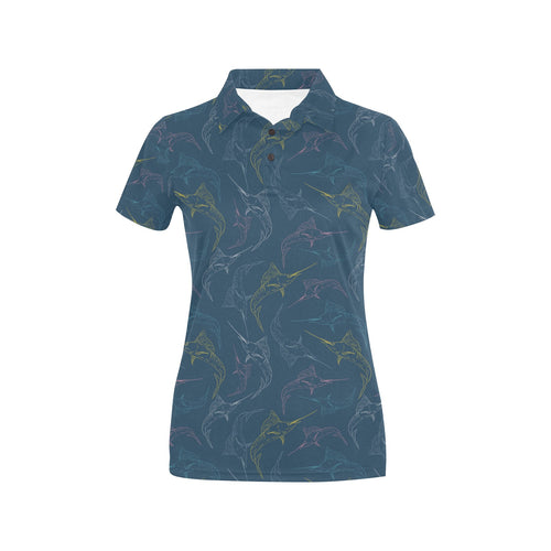 Swordfish Pattern Print Design 02 Women's All Over Print Polo Shirt