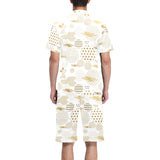 Beautiful gold japanese pattern Men's V-Neck Short Pajama Set