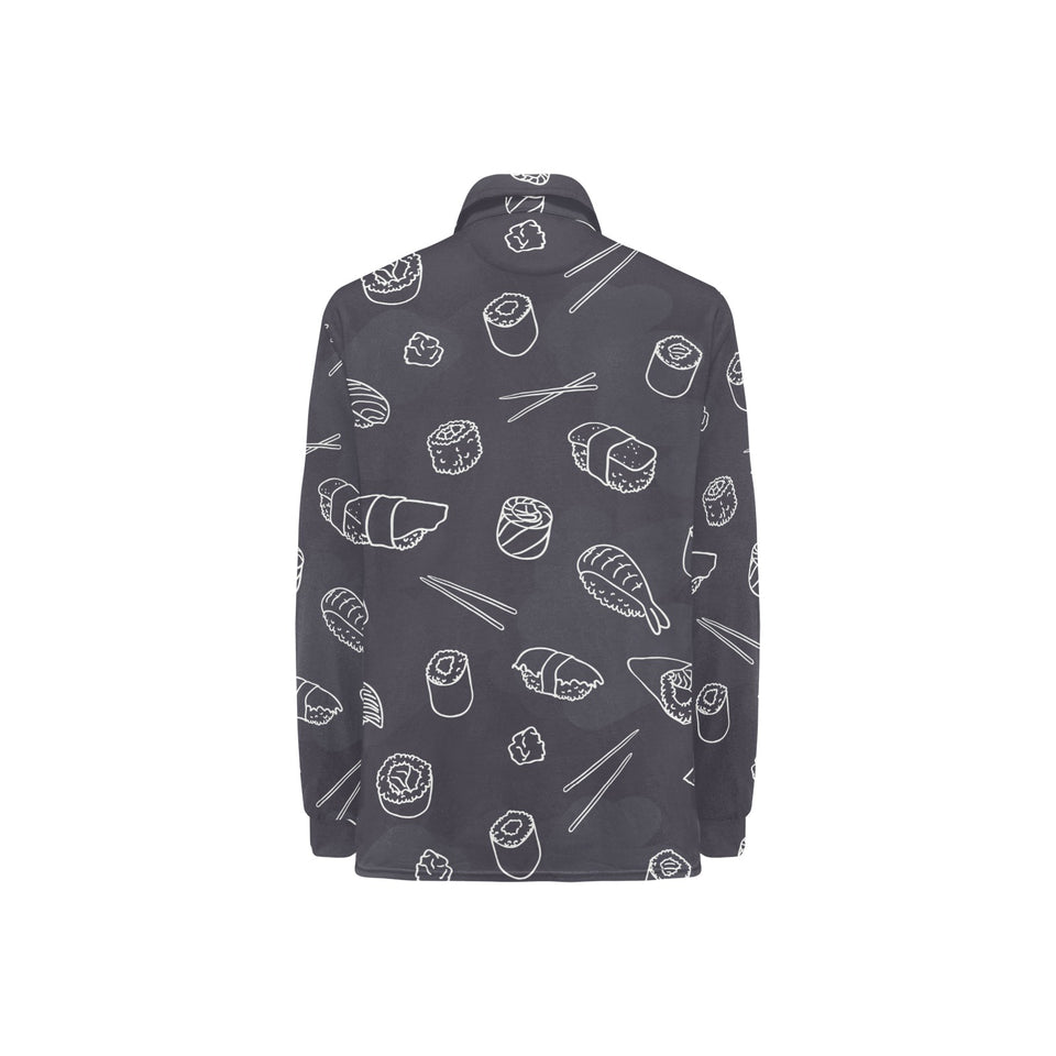 sushi pattern black background Women's Long Sleeve Polo Shirt