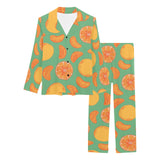orange fruit pattern green background Women's Long Pajama Set