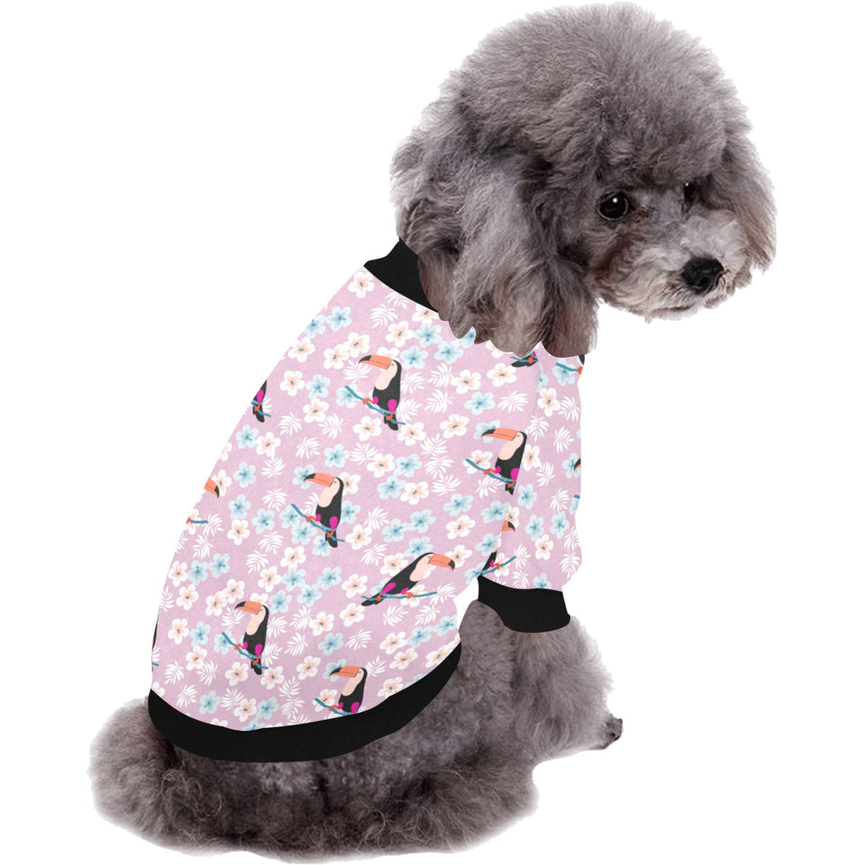 Beautiful toucan flower leaves All Over Print Pet Dog Round Neck Fuzzy Shirt