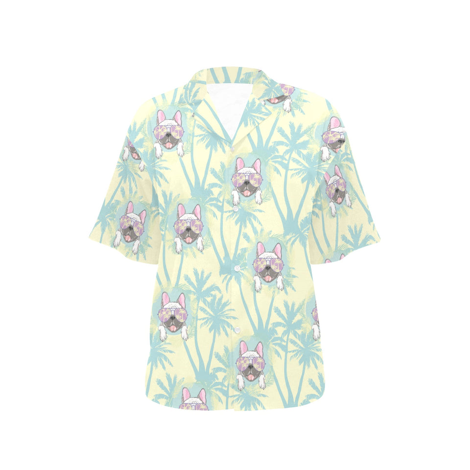 French bulldog hawaii blackground Women's All Over Print Hawaiian Shirt