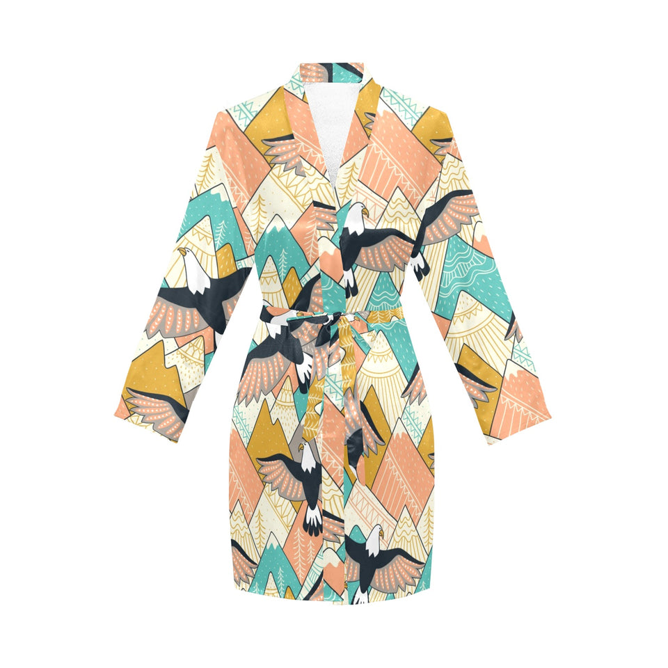 Eagle Pattern Print Design 02 Women's Long Sleeve Belted Night Robe
