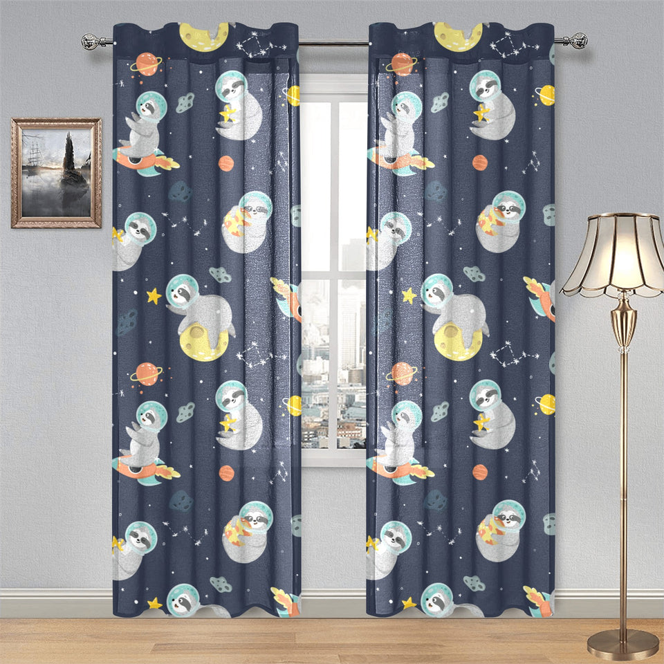 Cute sloth astronaut star planet rocket pattern Gauze Curtain
