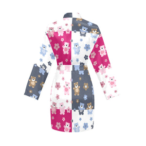 Teddy Bear Pattern Print Design 03 Women's Long Sleeve Belted Night Robe